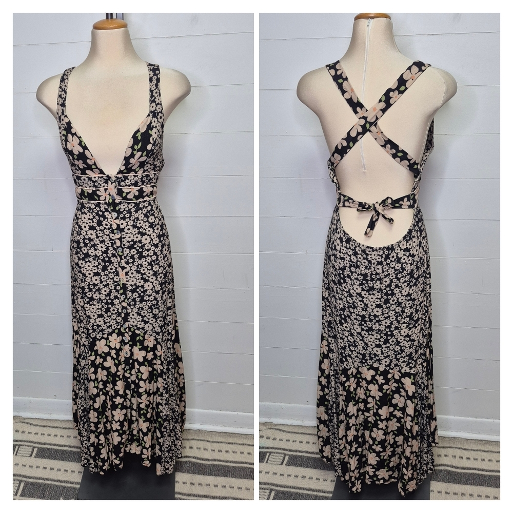Free People Dewberry Black Floral Maxi Dress Size S - Picture 2 of 16